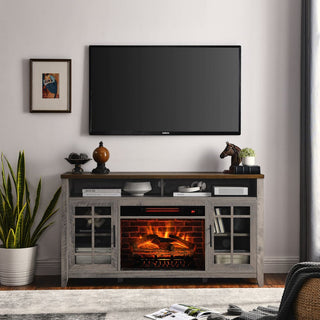 55-Inch Electric Fireplace TV Stand, Gray Wash Media Console with Built-In Heater for Living Room