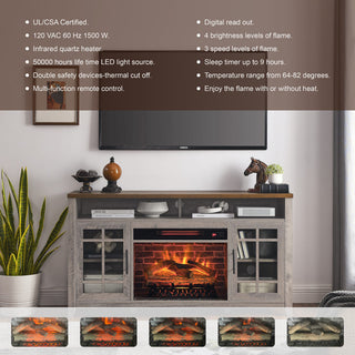 55-Inch Electric Fireplace TV Stand, Gray Wash Media Console with Built-In Heater for Living Room