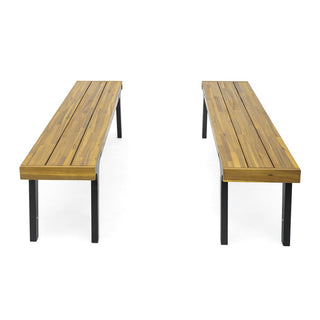 Outdoor Acacia Wood Dining Bench With Slatted Panel Top