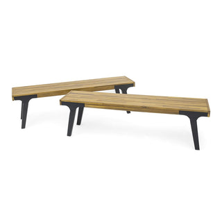 Outdoor Acacia Wood Dining Bench With Slatted Panel Top