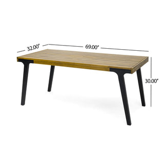 Acacia Wood Outdoor Dining Table With Powder-Coated Metal Legs