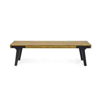 Outdoor Acacia Wood Dining Bench With Slatted Panel Top