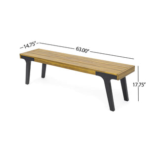 Outdoor Acacia Wood Dining Bench With Slatted Panel Top