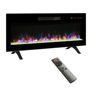 36/42 Inch Ultra-Thin Wall-Mounted Electric Fireplace with Tempered Glass, Multicolor Flames & Remote Control
