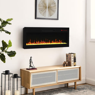 36/42 Inch Ultra-Thin Wall-Mounted Electric Fireplace with Tempered Glass, Multicolor Flames & Remote Control