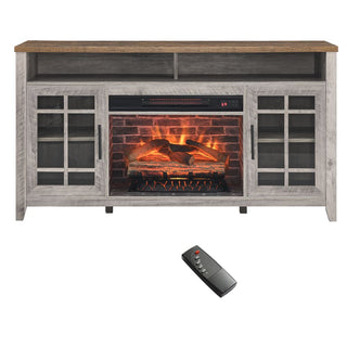 55-Inch Electric Fireplace TV Stand, Gray Wash Media Console with Built-In Heater for Living Room