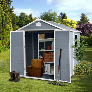 Resin Outdoor Storage Shed Plastic Garden Sheds with Floor and Lockable Door for Backyard, Lawn, Grey