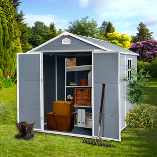 Resin Outdoor Storage Shed Plastic Garden Sheds with Floor and Lockable Door for Backyard, Lawn, Grey