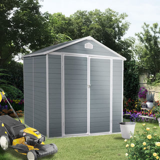 Resin Outdoor Storage Shed Plastic Garden Sheds with Floor and Lockable Door for Backyard, Lawn, Grey
