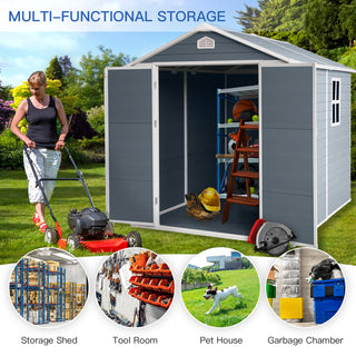 Resin Outdoor Storage Shed Plastic Garden Sheds with Floor and Lockable Door for Backyard, Lawn, Grey