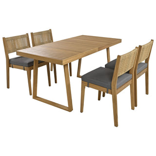 Outdoor Acacia Wood Dining Set – Patio Table & Chairs with Thick Cushions for Balcony, Garden & Backyard