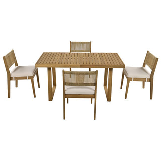 Outdoor Acacia Wood Dining Set – Patio Table & Chairs with Thick Cushions for Balcony, Garden & Backyard