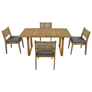 Outdoor Acacia Wood Dining Set – Patio Table & Chairs with Thick Cushions for Balcony, Garden & Backyard