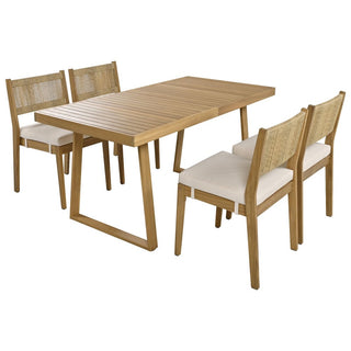 Outdoor Acacia Wood Dining Set – Patio Table & Chairs with Thick Cushions for Balcony, Garden & Backyard