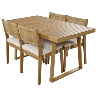 Outdoor Acacia Wood Dining Set – Patio Table & Chairs with Thick Cushions for Balcony, Garden & Backyard