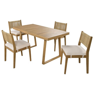 Outdoor Acacia Wood Dining Set – Patio Table & Chairs with Thick Cushions for Balcony, Garden & Backyard