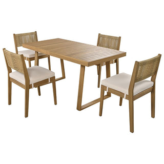 Outdoor Acacia Wood Dining Set – Patio Table & Chairs with Thick Cushions for Balcony, Garden & Backyard