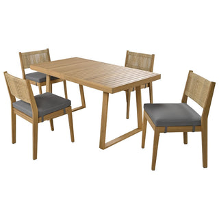 Outdoor Acacia Wood Dining Set – Patio Table & Chairs with Thick Cushions for Balcony, Garden & Backyard