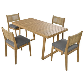 Outdoor Acacia Wood Dining Set – Patio Table & Chairs with Thick Cushions for Balcony, Garden & Backyard