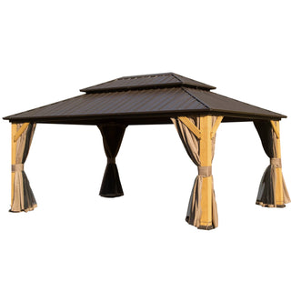 Aetherdome Cedar Wood Frame Gazebo with Steel Double Roof, Curtains & Net for Patio