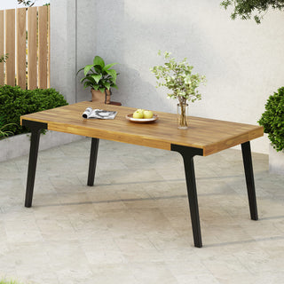 Acacia Wood Outdoor Dining Table With Powder-Coated Metal Legs