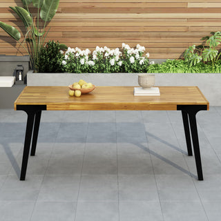 Acacia Wood Outdoor Dining Table With Powder-Coated Metal Legs