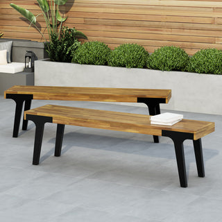 Outdoor Acacia Wood Dining Bench With Slatted Panel Top