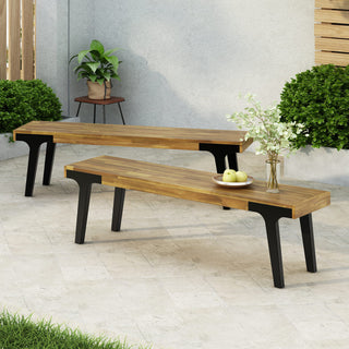 Outdoor Acacia Wood Dining Bench With Slatted Panel Top