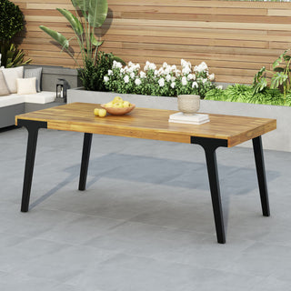 Acacia Wood Outdoor Dining Table With Powder-Coated Metal Legs
