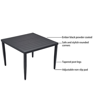 Modern 5-Piece Outdoor Aluminum Dining Set with Sunbrella Cushions – Square Patio Table with Umbrella Hole