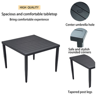5-Piece Outdoor Aluminum Patio Dining Set with Sunbrella Cushions – 40" Square Table with Umbrella Hole