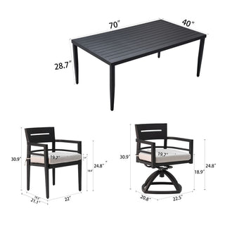 7-Piece Outdoor Patio Dining Set – Aluminum Frame, 4 Dining Chairs & 2 Swivel Rockers, Sunbrella Cushions, Table with Umbrella Hole