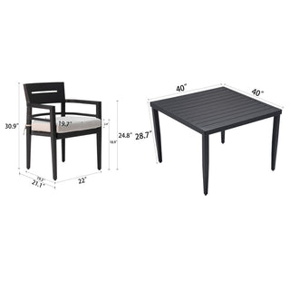 5-Piece Outdoor Aluminum Patio Dining Set with Sunbrella Cushions – 40" Square Table with Umbrella Hole