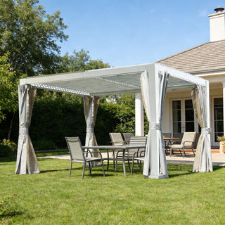 10x12/10x10 FT Outdoor Louvered Pergola with Adjustable Louvers-Brown/Gray/White