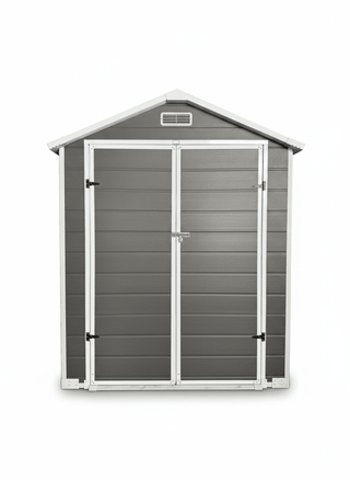 6x6 / 6x4 FT Resin Outdoor Storage Shed with Floor, Lockable Door, Weatherproof Plastic Garden Shed for Backyard & Lawn