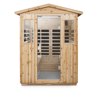 4-Person Outdoor Far Infrared Sauna Room with Old Fir Wood Frame – Home Spa Dry Sauna Cabin