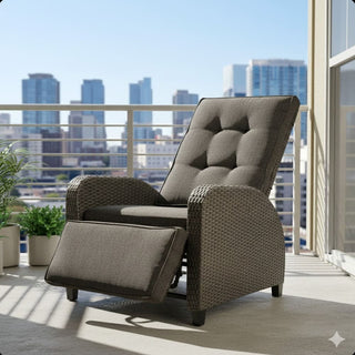 30" Adjustable Outdoor Lounge Chair with Gray Cushions & Footrest