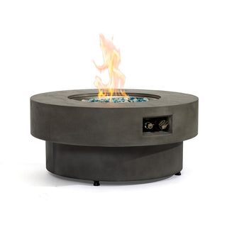 34-inch round propane fire pit Table, 50,000BTU outdoor firepit table for Outside Patio w/Round Burner Lid, Glass Rocks, Cover