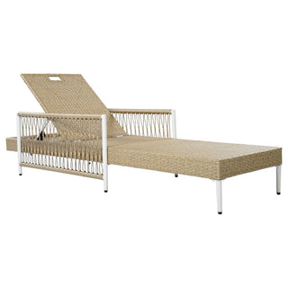 Outdoor PE Rattan Chaise Lounge, All-Weather Wicker Patio Lounge Chair with 6-Position Adjustable Backrest, Modern Sun Lounger for Poolside