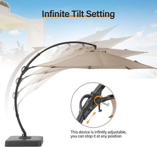 12-FT Luxury Curved Cantilever Umbrella With Base, 360° Rotatable,Suitable For Markets, Swimming Pools, Gardens, Backyards, And Patios