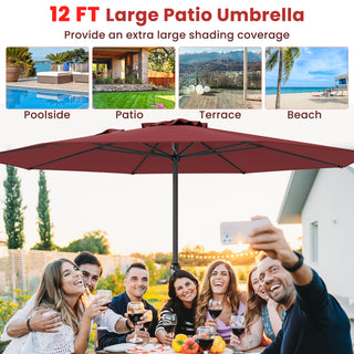 12 FT Patio Umbrella with Crank Handle & 8 Sturdy Ribs – Durable Outdoor Market Umbrella for Patio, Garden & Backyard