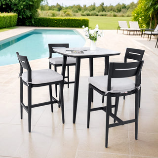 5-Piece Outdoor Patio Bar Set – 35.4" Marble-Style Sintered Stone Table & Aluminum Bar Stools with Sunbrella® Cushions
