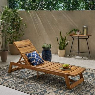 Outdoor Adjustable Lounge Chair With Acacia Wood Frame