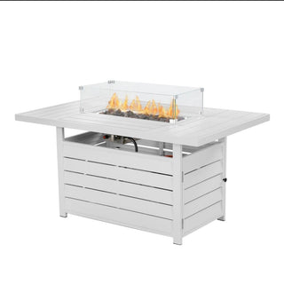 54.3 Inches Outdoor Patio White/Dark Grey/Black Aluminum Fire Pit Table, 50000 BTU CSA Certified Propane Gas Fire Pit, Rectangular Fire Table w/Stainless Burner, Lava Rock, Waterproof Cover