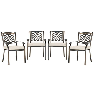 5-Piece Outdoor Dining Set - Round Gray Tile Table & Cast Aluminum Cushioned Chairs