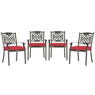 5-Piece Weatherproof Outdoor Furniture Set, Gray Tile Table & Rust-Proof Cast Aluminum Cushioned Chairs