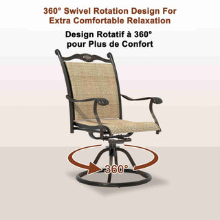 2-Piece Cast Aluminum Textilene Swivel Patio Chairs – 360° Rotation, Elegant Net Back Design