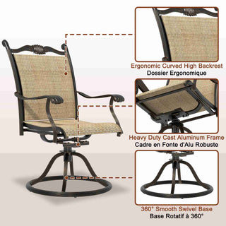 2-Piece Cast Aluminum Textilene Swivel Patio Chairs – 360° Rotation, Elegant Net Back Design