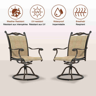 2-Piece Cast Aluminum Textilene Swivel Patio Chairs – 360° Rotation, Elegant Net Back Design