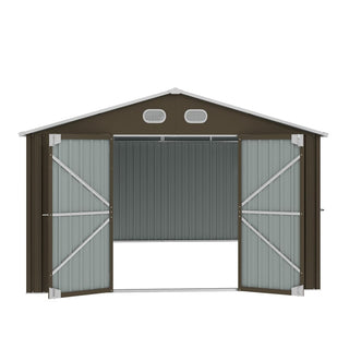 10x12 FT Outdoor Metal Storage Shed, Large Garden Shed with Sturdy Frame & Lockable Door, Weather-Resistant Tool Storage Shed for Backyard, Dark Gray/Brown